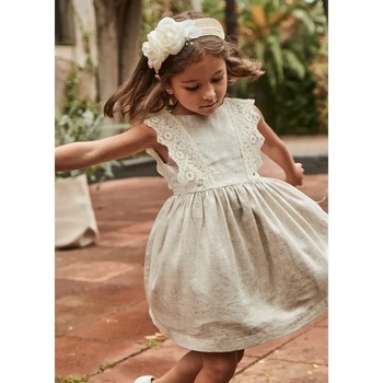 Mayoral Разкроена рокля лен в Бежов цвят за мини момиче Майорал