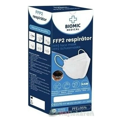 Biomic respirátor FFP2, 3-panelový bílý 20 ks