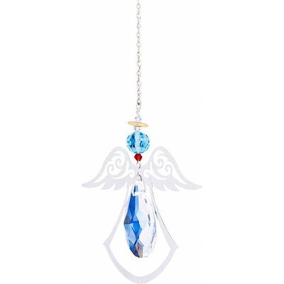Nefertitis Nebeský anděl Feng Shui závěs do okna z kovu a křišťálu modrý korálek NF24434 - cca 17,5 cm