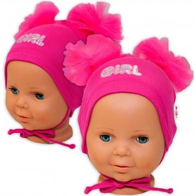 Baby Nellys Bavlnená čiapočka na zaväzovanie s mašličkami Tutu tm. ružová