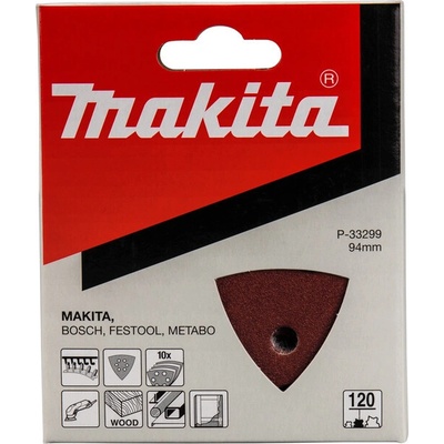 MAKITA P-33299 Brúsny papier K-120 / 94x94x94mm (6 otvorov, na kov, drevo ) (v balení: 10ks) - MAKITA P-33299