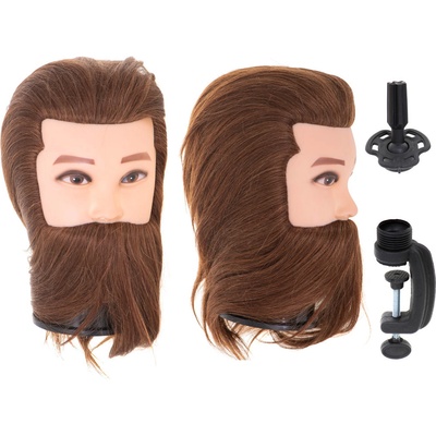KIK KX5382 Kadeřnická cvičná hlava s hnědým vousem
