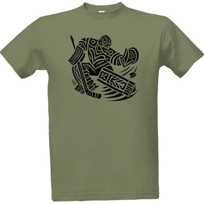 Tričko s potiskem Hokejový brankář tribal pánské khaki