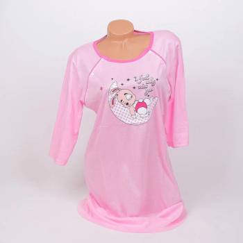 Image 1 of Нощница за кърмачки с 3/4 ръкав в розово със зайче