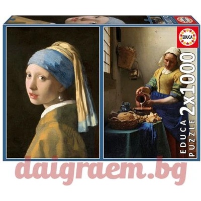 Educa Пъзел EDUCA 20309 - 2 x 1000 части - Момичето с перлената обеца + Млекарката, Йохан Вермеер (EDU20309)