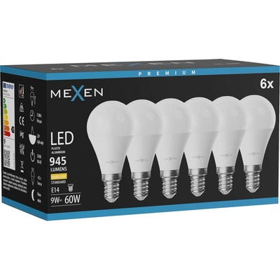 Mexen Nova 6x LED крушка E14, G45, 9W, Топла - 3000K, 945 lm - L101-E14-0930-01x06 (L101-E14-0930-01x06)