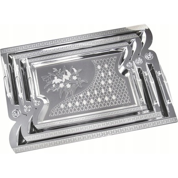 Kinghoff Комплект 3 бр стоманени подноси за сервиране Kinghoff KH 4743, Хромирано покритие, Сребрист (KH 4743)