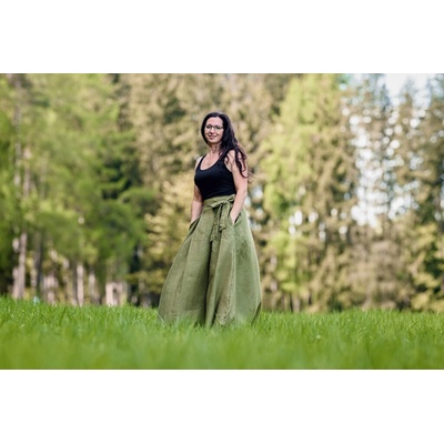 Nelly lněná dámská sukně dlouhá / super soft khaki – Zboží Mobilmania