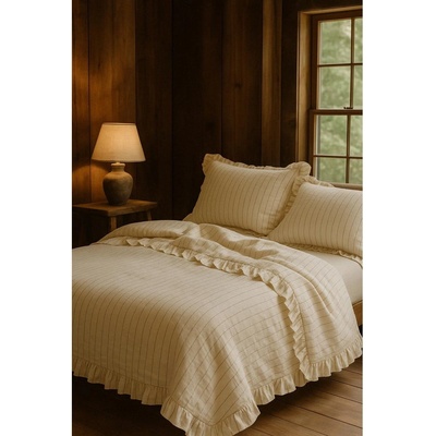 Mila Home Luxury Бежово двойно удължено спално бельо от памук Renforcé 240x220 cm Amalia Striped - Mila Home Luxury (MHBDL026D)
