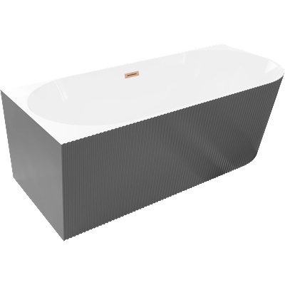 Mexen Silo свободностояща лява ъглова вана с релеф 170 x 80 см, бяла/сива, преливник матова мед - 52891708062L-65 (52891708062L-65)