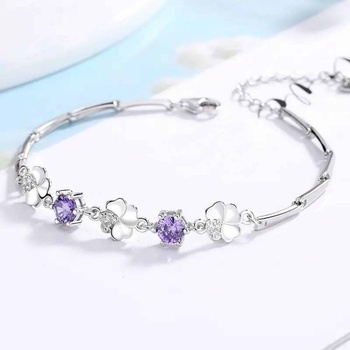 Silenti Jewelry Сребърна гривна "Детелина" - Лилав