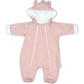 Baby Nellys Kombinézka s dvojitým zap s kapucňou a uškami Bodky ružová