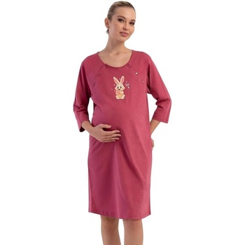 Тъмнорозова нощница за кърмене с 3/4 ръкав и щампа зайче