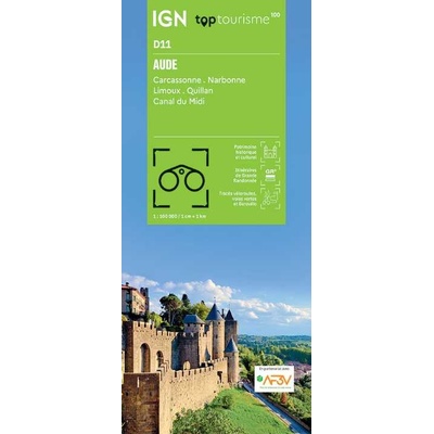 IGN mapa Aude - Carcassonne Narbonne Limoux Quillan Canal du Midi 1:100tis.