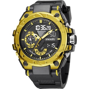 SMAEL Спортен мъжки часовник Smael Sport Shock, Двойно време, Хронограф, LED Подсветка, Черен / Златист (SMAEL-8060-BLACK-GOLD) Часовници