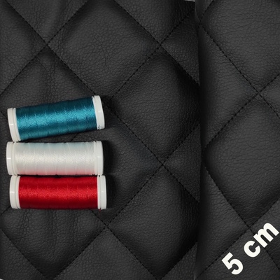 Ekokůže prošívaná 5×5 cm, černá, černé nitě, metráž, šíře 145 cm