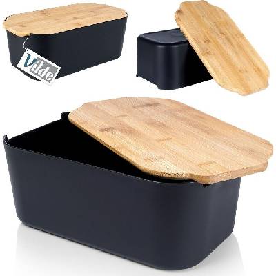 Vilde koš na chléb s dřevěnou deskou Koš na chléb Box na chléb Kontejner na chléb černý 33x18,5x12 cm