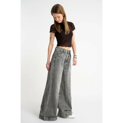 Reporter Young Dívčí šedé džíny WIDE LEG s vintage efektem seprání ŠEDÁ