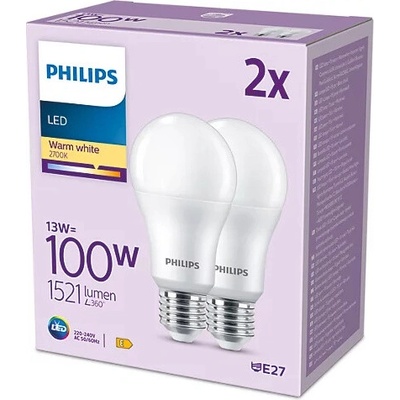Philips 2x LED žárovka E27 A67 13W = 100W 1521 lm 2700K teplá bílá