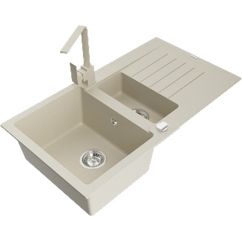 Mexen Matias гранитна мивка 1, 5-камерна с отцедник и кухненски смесител Rita, бежов - 6502-69-670300-69 (6502-69-670300-69)