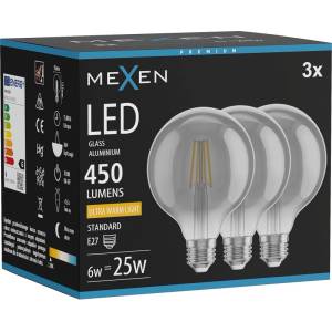 Mexen Vintis 3x LED филамент крушка E27, G95, 6W, Топла - 2200K, 450 lm, димна - L157-E27-0622-70x03 (L157-E27-0622-70x03)
