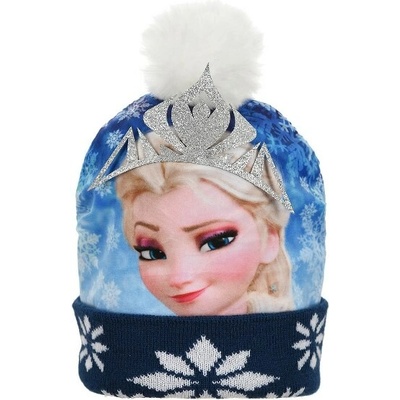 Sun city Dětský zimní kulich Frozen Ledové království stříbrná korunka modrá