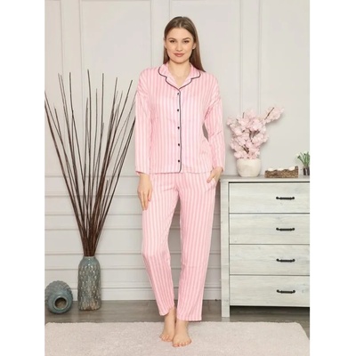 Дамска пижама на бяло и розово райе
