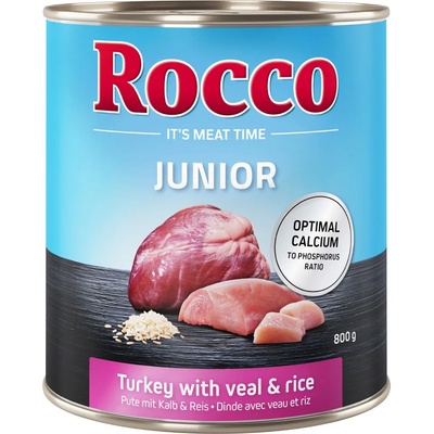 Rocco 6х800г Junior Rocco консервирана храна за кучета, пуйка и телешки сърца