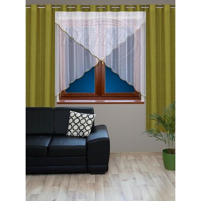 Závěsový komplet GRAND zelený - kříž 150x300cm + 2 závěsy 245x145cm