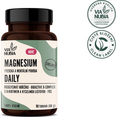 ViaNubia MAGNESIUM DAILY Bisglycinate + FOS + Bio Active B-Complex 90 kapslí