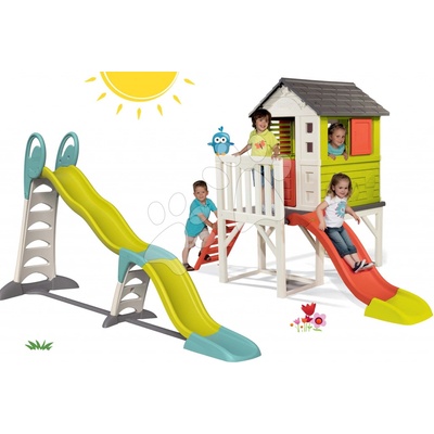 Smoby set detský domček na pilieroch Pilings House s 1,5 m šmykľavkou a šmykľavka Toboggan Super Megagliss 2v1 81080029