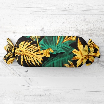 Biante Vankúš valec bonbon Sandra SA-603 Zeleno-zlaté tropické listy na čiernom 15x100