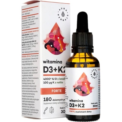 Aura Herbals Vitamín D3 4000 IU + K2mk7 Forte kvapky 30 ml