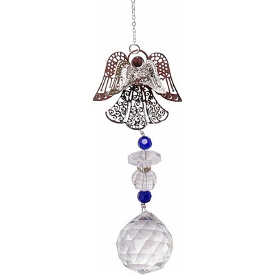 Nefertitis Andělské požehnání Feng Shui závěs do okna z kovu a křišťálů modrý NF22506 - cca 30 cm modrá