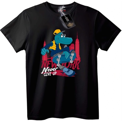 NOONEBRAND Тениска Ню Йорк алигатор - Никога не се предавай - XS, Black