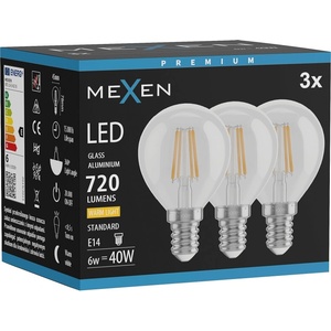 Mexen Vintis 3x LED крушка с нажежаема нишка E14, G45, 6W, Топла - 2700K, 720 lm, прозрачна (L156-E14-0627-00x03)