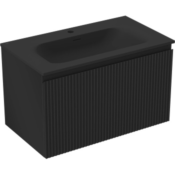 Mexen Rivel шкафче за баня 80 см с мивка Vela, 1 чекмедже, гофрирано, черен мат (91A20-08047-1-BF71-W23M71)
