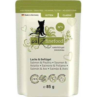 Catz Finefood Classic Kitten s lososem drůbežím masem a špenátem 85 g
