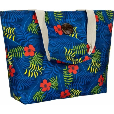 Priestranná dámska shopper kabelka s kvetinovým motívom zavesená na pohodlných uchách