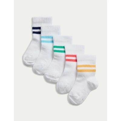 Marks & Spencer Детски чорапи с висок дял памук (0-3 години), 5 чифта в опаковка Marks & Spencer бял Marks & Spencer | Byal | Момчешки | 0-6