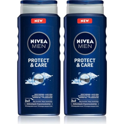 Nivea MEN Protect & Care душ-гел за лице, тяло и коса изгодна опаковка 2 x 500 ml