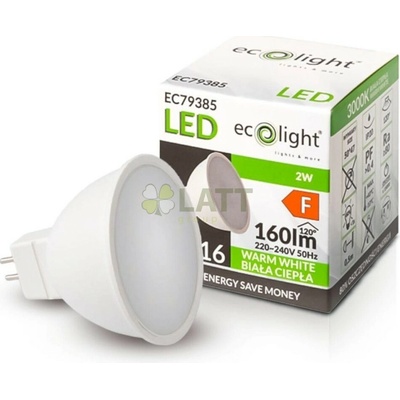 Ecolight LED žiarovka MR16 12V 2W teplá biela