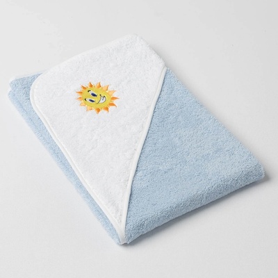 Veba LOTA osuška s kapucí nebesky modro/bílá s výšivkou Sluníčko bílá lemovka 75x75 cm – Zboží Mobilmania