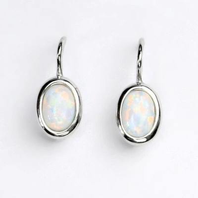 Čištín Zlaté náušnice, bílé i žluté zlato, bílý syntetický opál, NK 1354 opál