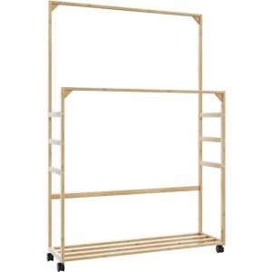 vidaXL Закачалка за дрехи с рафтове и колелца, 90x35x155 см, бамбук (4008916)