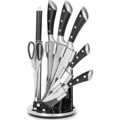 BestBerg 8 dílná sada nožů s otočným stojánkem BBK-8SB černá stříbrná