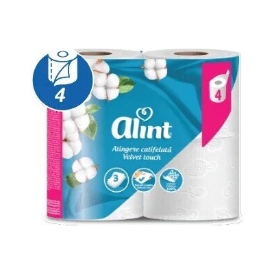 Alint Тоалетна хартия, Alint, Velvet Touch, 3 слоя, 4 ролки (5944570021933)