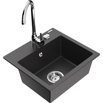 Mexen Milo кухненска мивка гранитна 1-камерна с кухненски смесител Telma, черен на пръски - 6505-76-670200-00 (6505-76-670200-00)