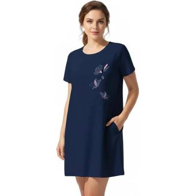 Тъмносиня макси нощница с къс ръкав