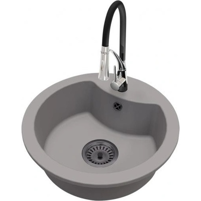 DobreSny Granitový dřez Mila šedý + baterie Nexo chrom + černý sifon